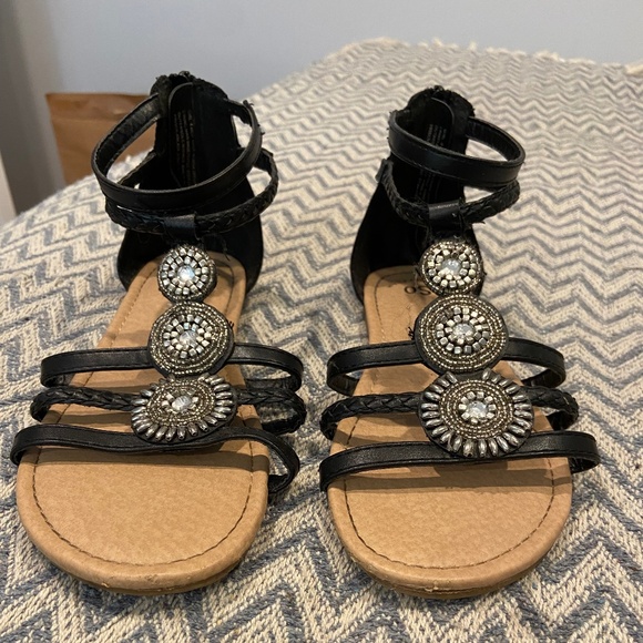 Girls Size 4 SO Priscila Black Gladiator Sandals with Jewels - Picture 1 of 9